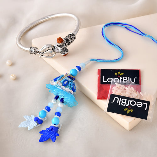Designer Silver Kada & Bhai Bhabhi Lumba Rakhi Set | Premium Rakhi Combo with Greeting Card & Rakhi Agreement Card