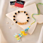 Designer Rudraksha Bracelet & Bhai Bhabhi Lumba Rakhi Set | Premium Rakhi Combo with Greeting Card & Rakhi Agreement Card