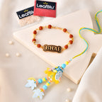 LeafBlu Premium Bhai Bhabhi Rakhi Lumba Set with Bhai Name Rudraksha Bracelet, Rakhi Agreement Card, Greeting Card & Roli Chawal | Handmade Raksha Bandhan Gift Combo