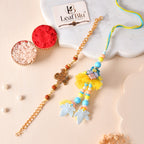 LeafBlu Premium Bhai Bhabhi Rakhi Lumba Set with Shree Ram Rudraksha Bracelet, Rakhi Agreement Card, Greeting Card & Roli Chawal | Handmade Raksha Bandhan Gift Combo