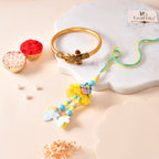 LeafBlu Premium Bhai Bhabhi Rakhi Lumba Set with Designer Golden Kada, Rakhi Agreement Card & Greeting Card | Raksha Bandhan Gift Combo