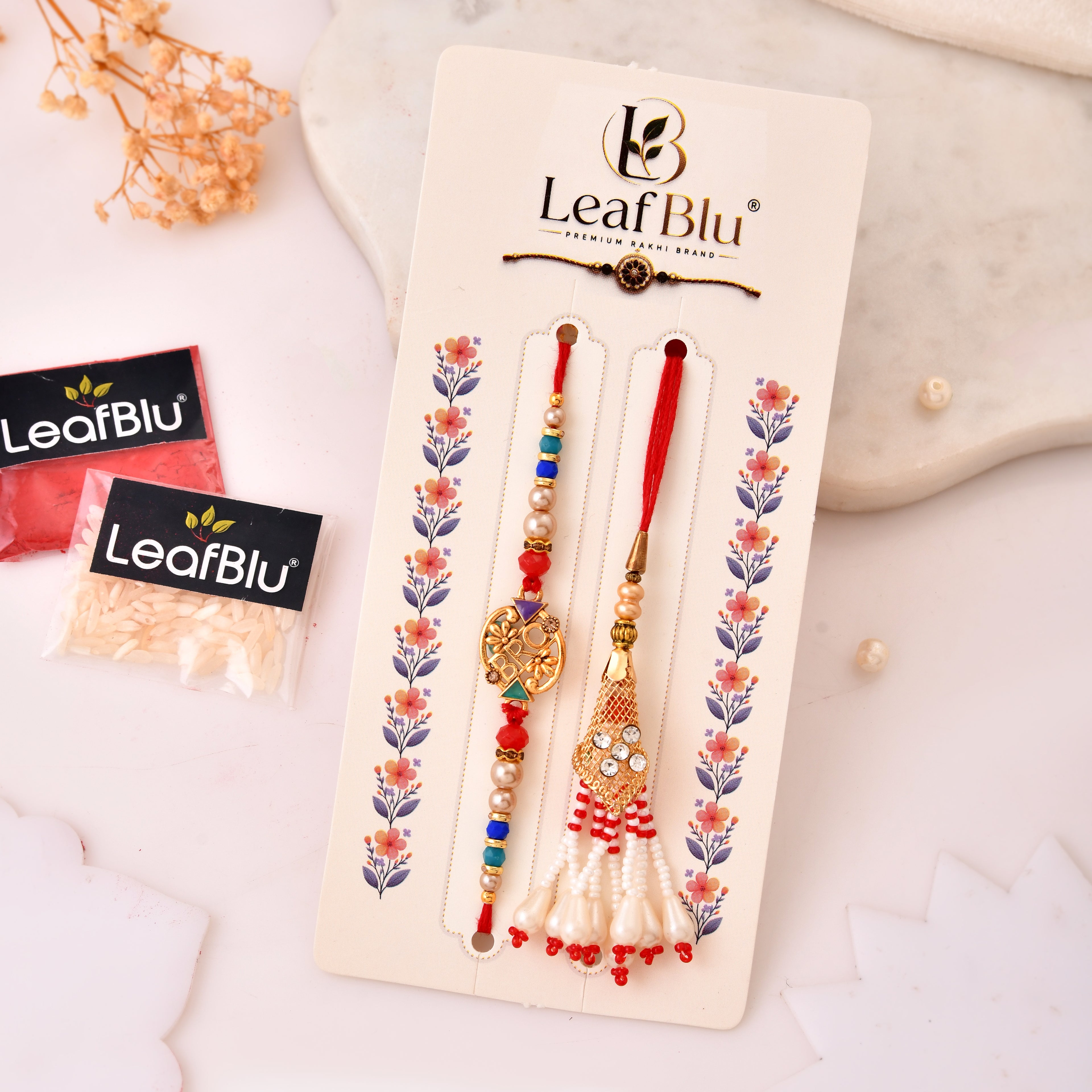 LeafBlu Premium Bhai Bhabhi Rakhi Set with Rakhi Agreement Card | Raksha Bandhan Gift Combo