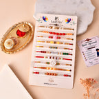 LeafBlu Premium Designer Rakhi Set of 10 with Rakhi Agreement Card, Greeting Card & Roli Chawal | Handmade Rakhi Combo