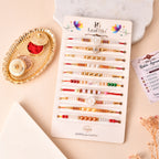 LeafBlu Designer Rakhi Gift Set for Brothers | Pack of 10 with Rakhi Agreement & Greeting Card