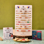 LeafBlu Designer Rakhi Gift Set for Brothers | Pack of 10 with Rakhi Agreement & Greeting Card