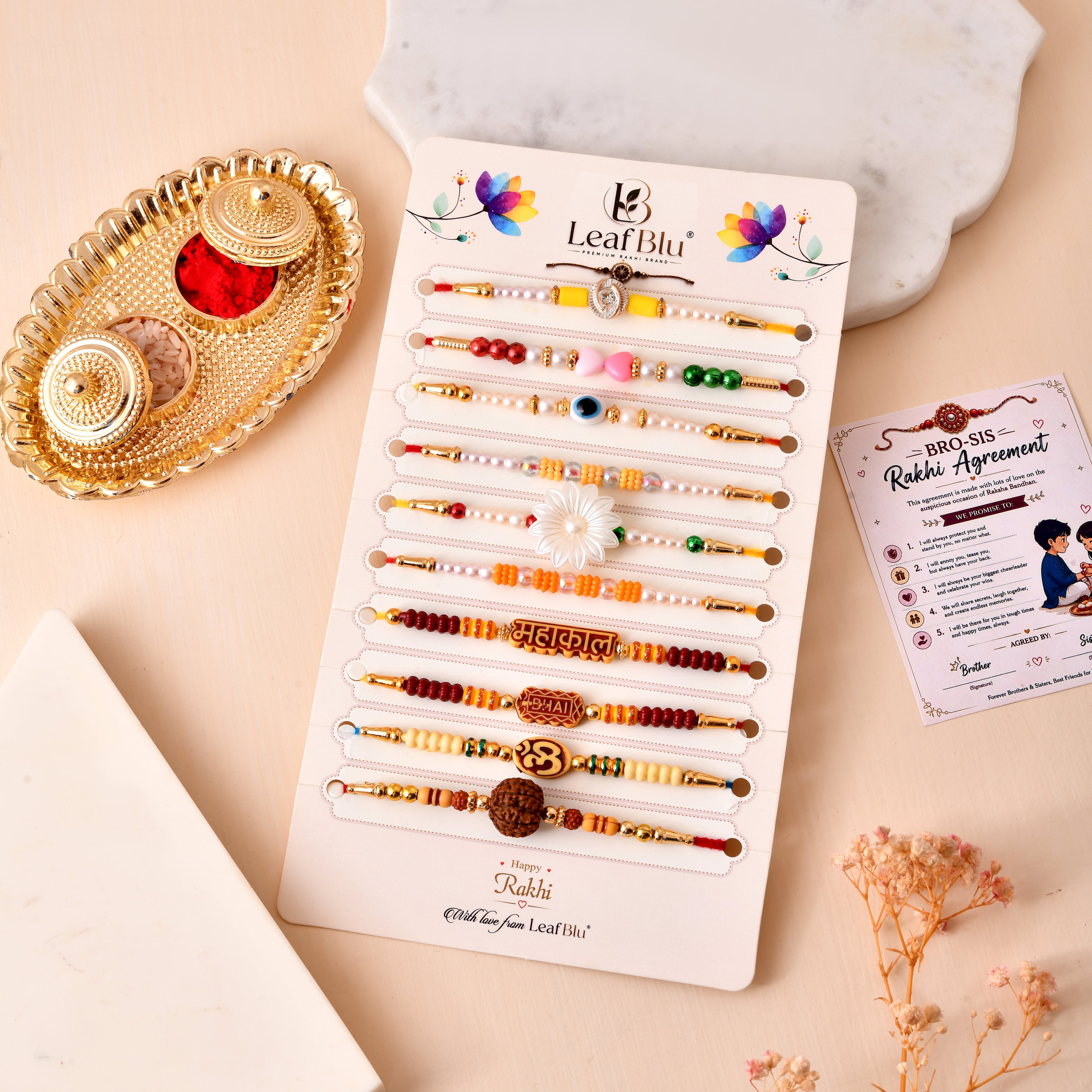 LeafBlu Premium Festival Rakhi Collection | Pack of 10 Handmade Designer Rakhis
