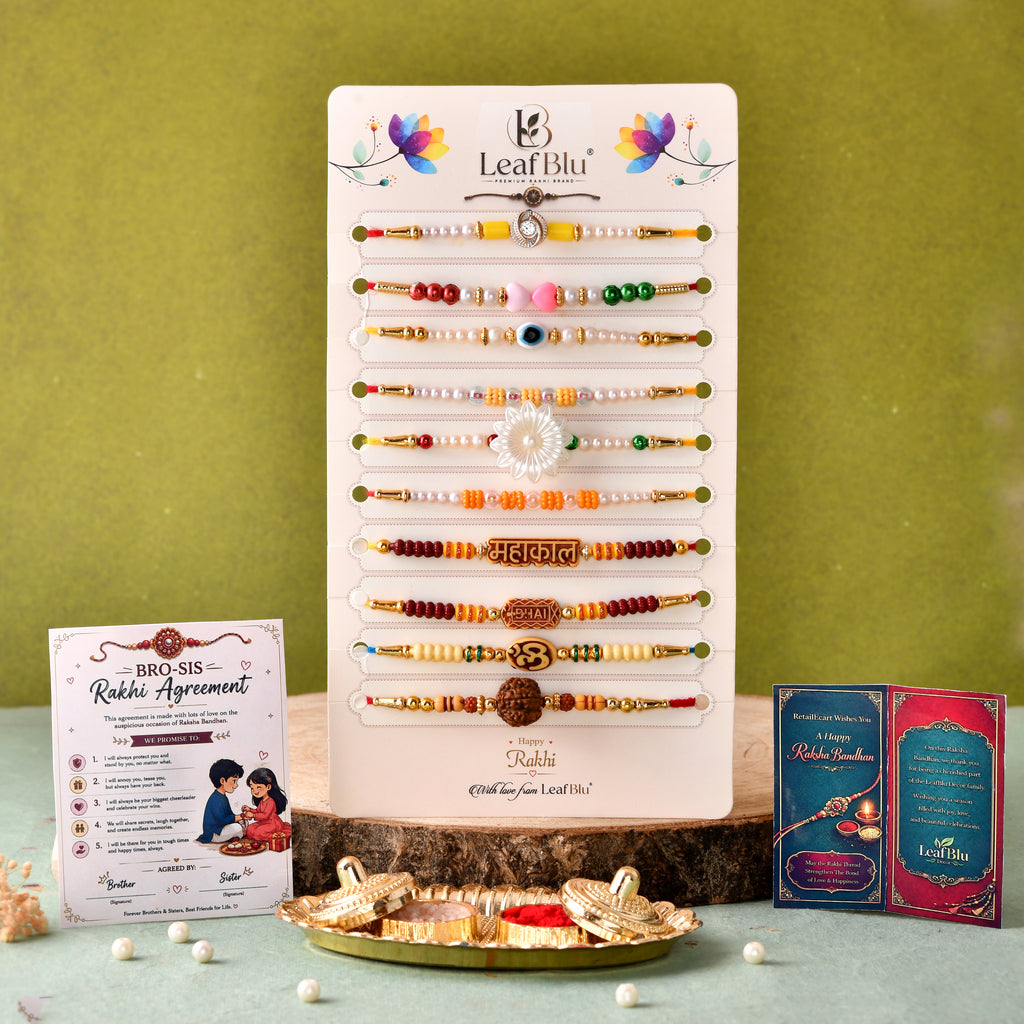 LeafBlu Premium Festival Rakhi Collection | Pack of 10 Handmade Designer Rakhis
