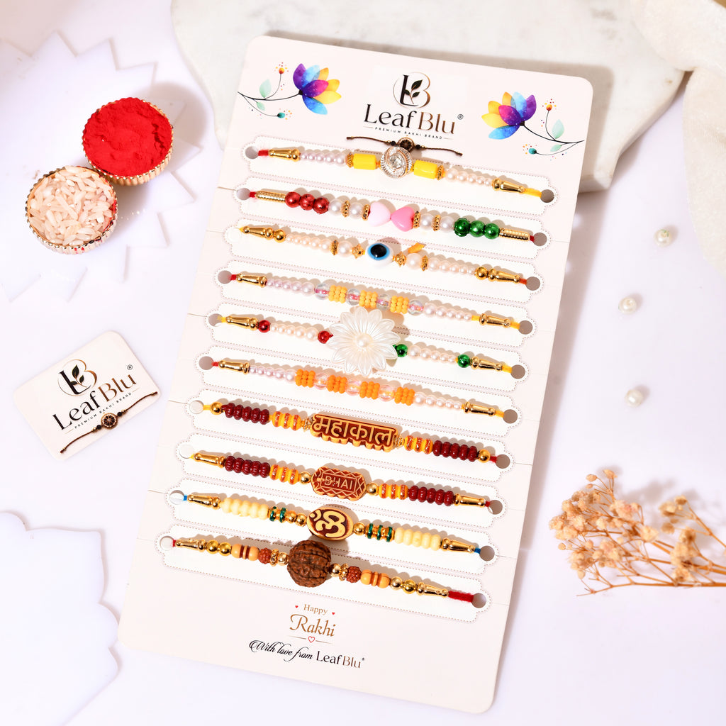 LeafBlu Premium Festival Rakhi Collection | Pack of 10 Handmade Designer Rakhis