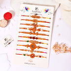 LeafBlu Traditional Designer Rakhi Combo Pack of 10 | Rakhi Agreement Card & Roli Chawal Included