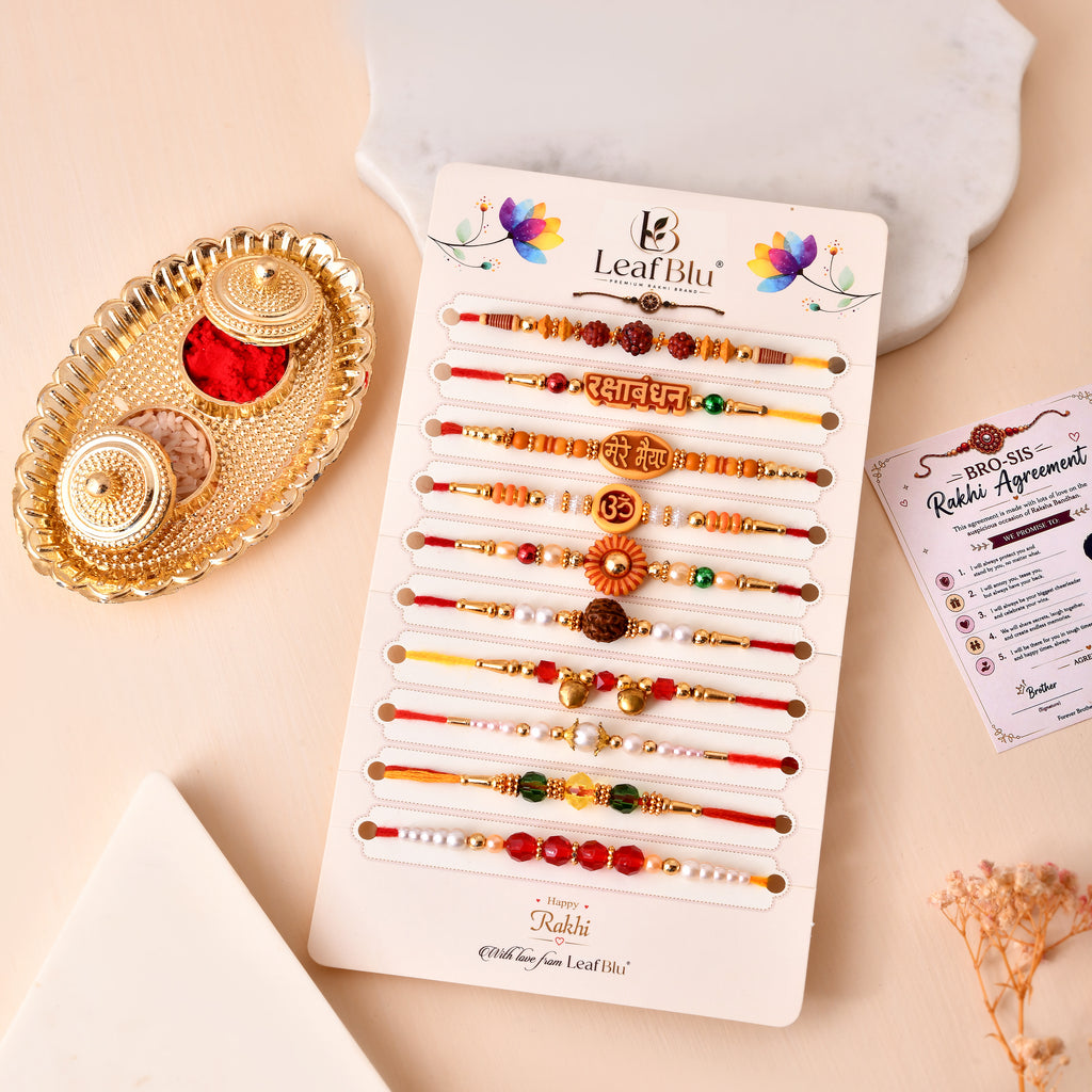 Designer Spiritual Brother Rakhi Set of 10 | Religious Rakhi Collection with Rakhi Agreement Card