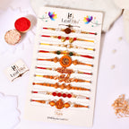 LeafBlu Premium Mahakal Rakhi Set of 10 with Rakhi Agreement Card, Greeting Card & Roli Chawal | Spiritual Rakhi Combo