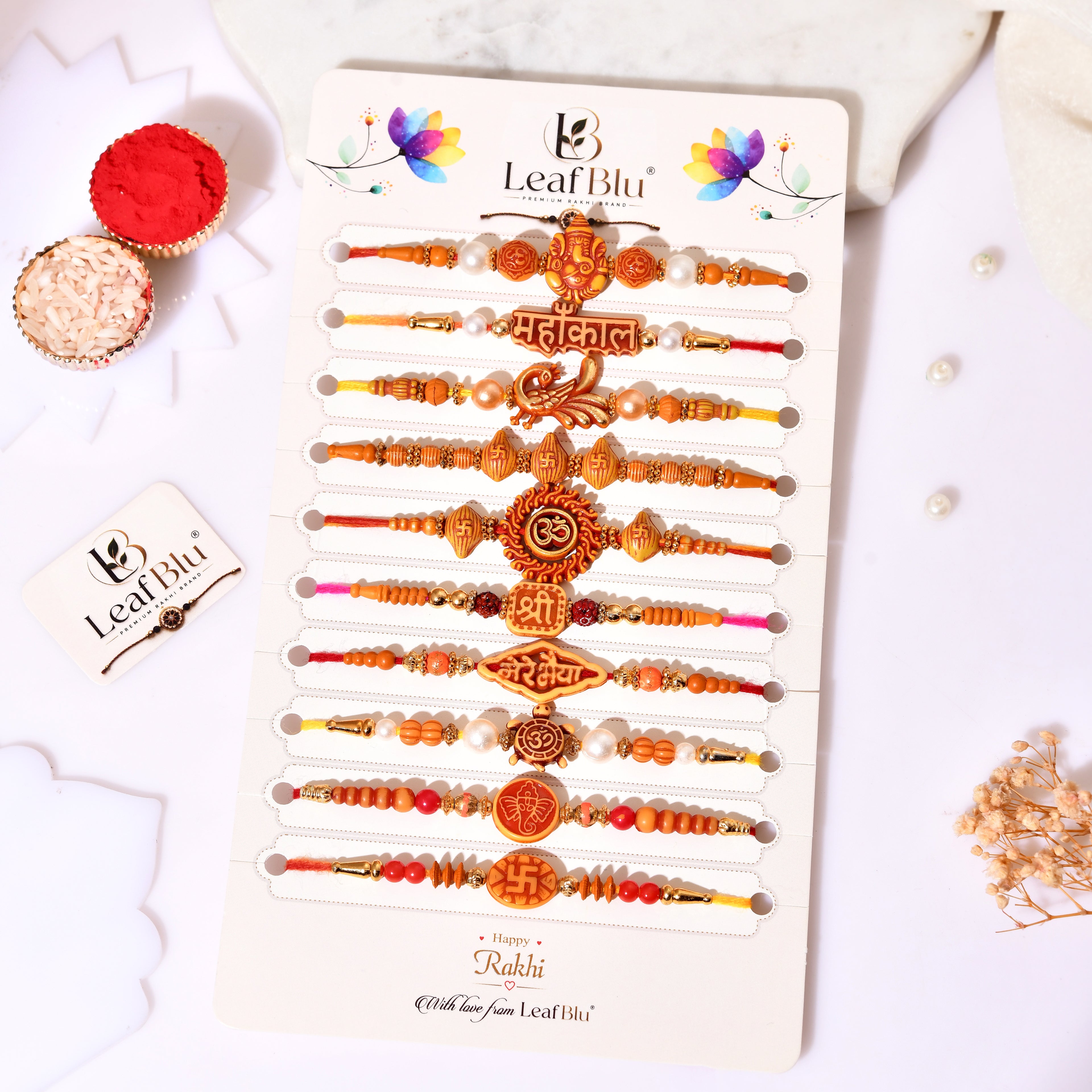 LeafBlu Handmade Mahakal Rakhi Gift Set of 10 | Premium Raksha Bandhan Collection