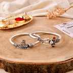 LeafBlu Premium Adiyogi & Shivling Couple Kada Bracelet Set for Men | Adjustable Silver Finish Spiritual Wrist Band
