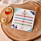 LeafBlu Premium Evil Eye Rakhi Set of 4 for Brother with Rakhi Agreement Card, Greeting Card & Roli Chawal | Handmade Nazar Protection Raksha Bandhan Gift Pack