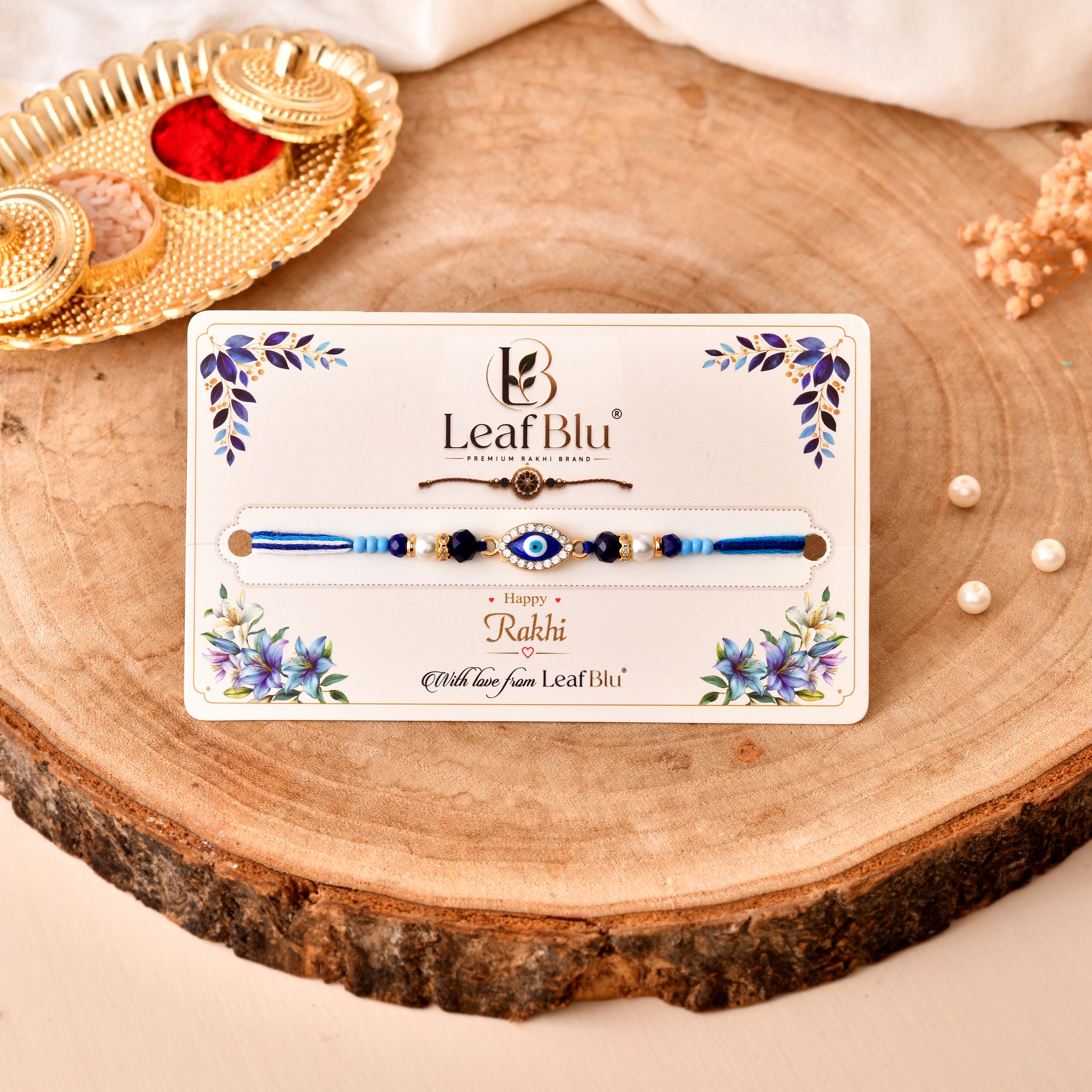 LeafBlu Premium Evil Eye Rakhi for Brother with Rakhi Agreement Card, Greeting Card & Roli Chawal