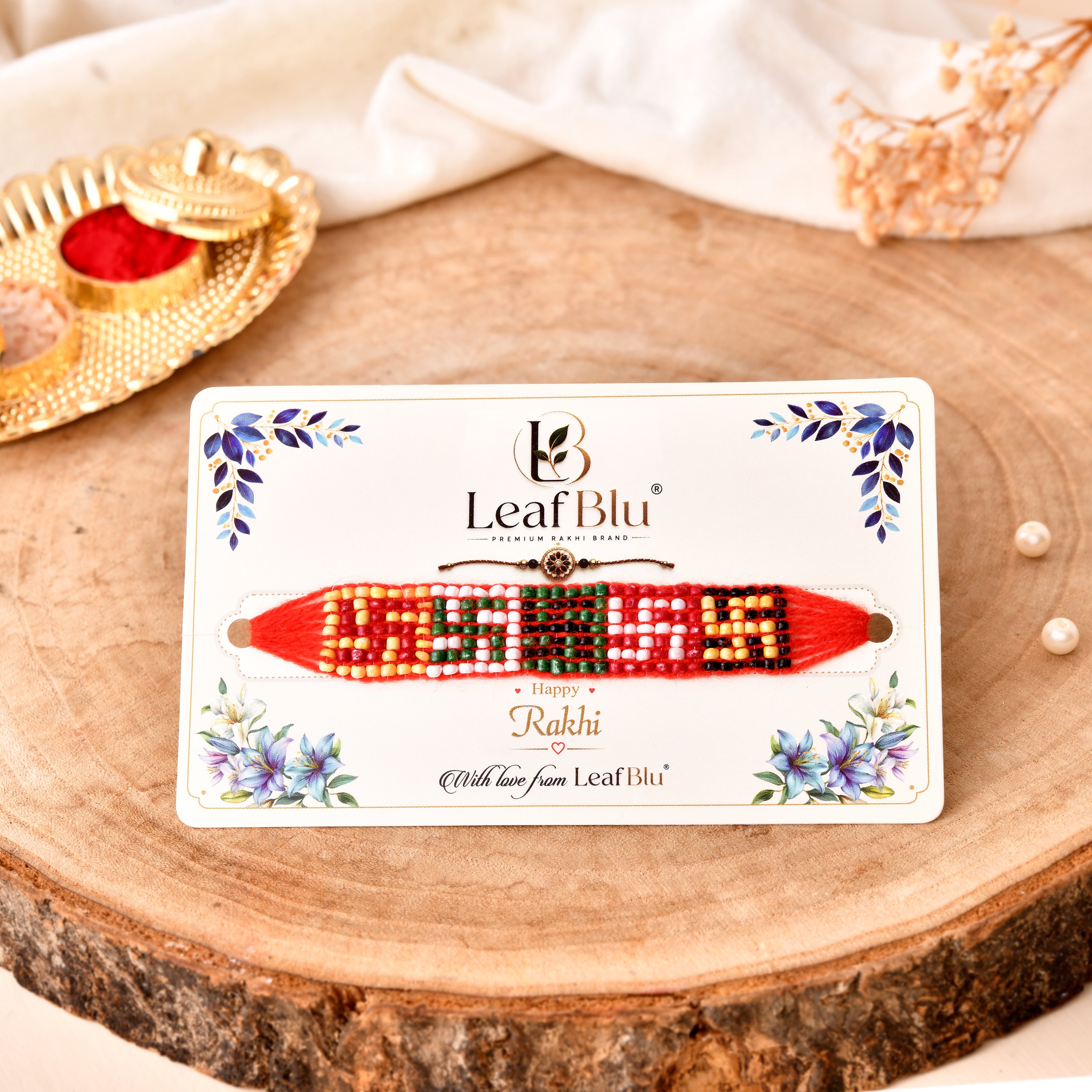 LeafBlu Premium Friendship Band Style Rakhi for Brother | Handmade Beaded Rakhi with Rakhi Agreement Card & Greeting Card