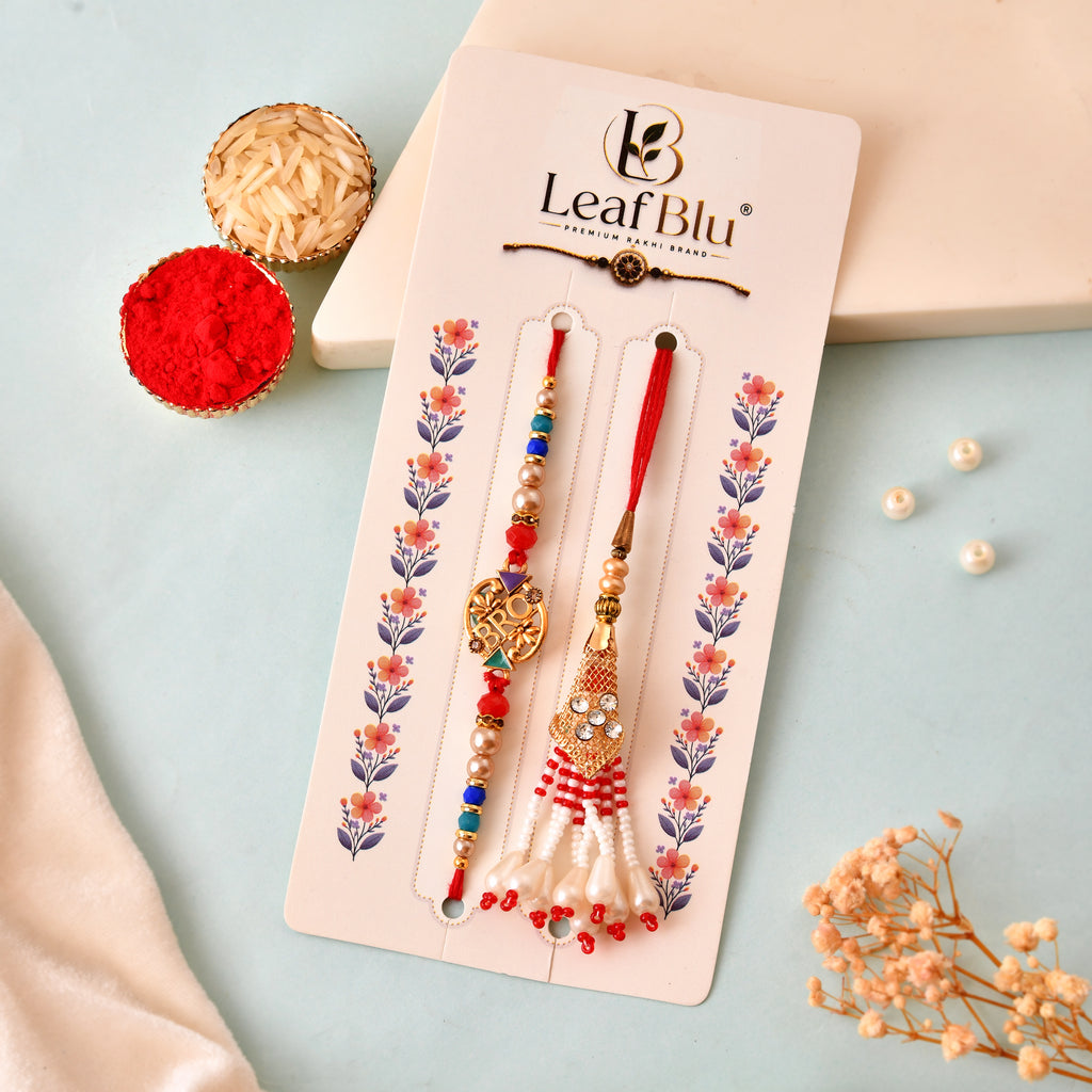LeafBlu Premium Bhai Bhabhi Rakhi Set with Rakhi Agreement Card | Raksha Bandhan Gift Combo