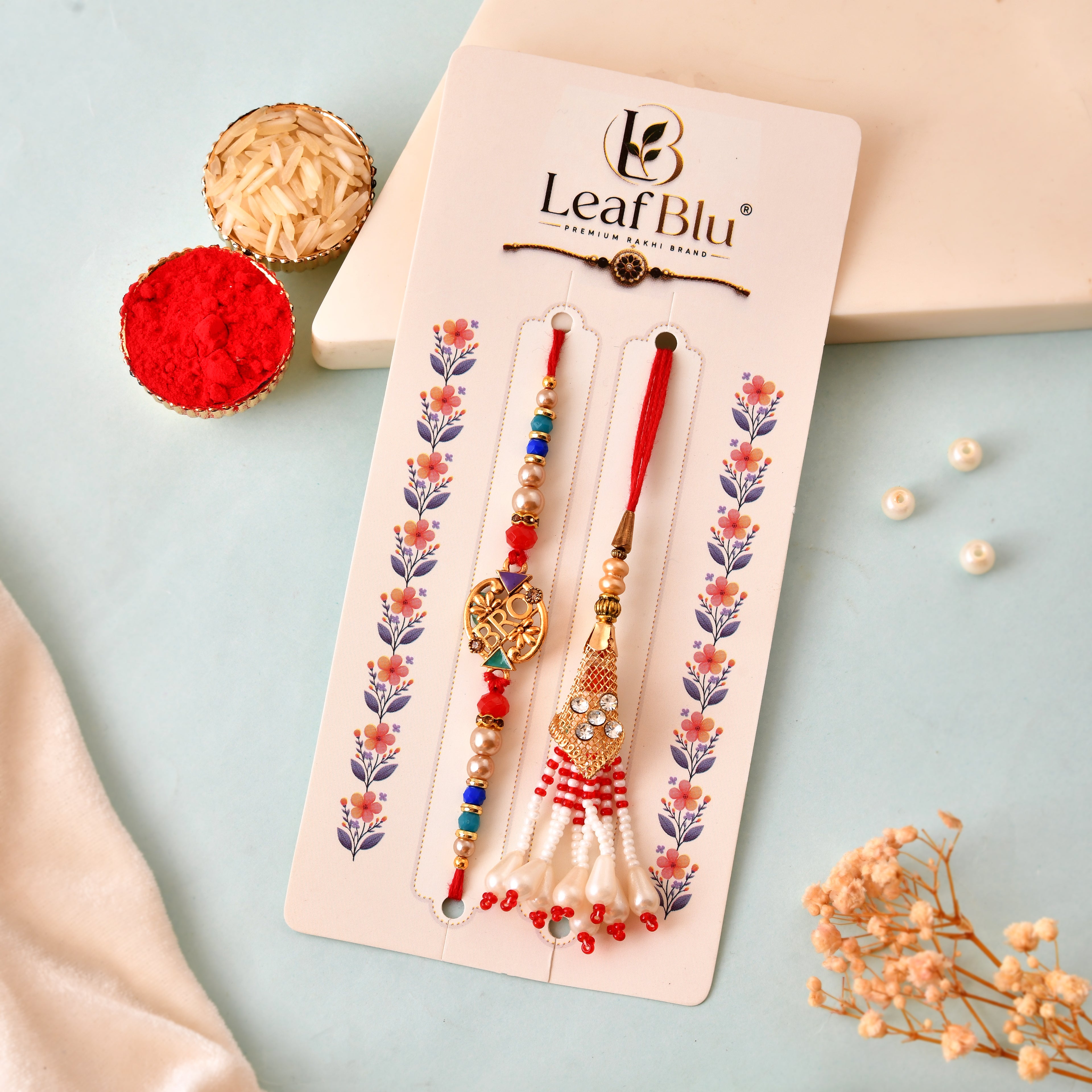 LeafBlu Premium Bhai Bhabhi Rakhi Set with Rakhi Agreement Card | Raksha Bandhan Gift Combo