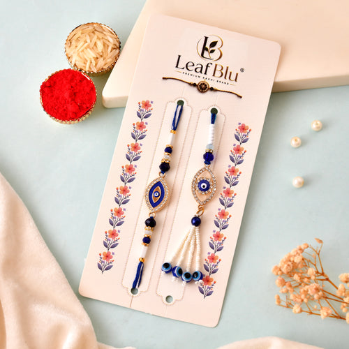 LeafBlu Designer Evil Eye Bhai Bhabhi Rakhi Combo | Nazar Protection Rakhi with Lumba Rakhi & Tilak Kit