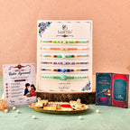 Premium Designer Rakhi Set of 6 | Multicolor Beaded Brother Rakhi with Greeting Card & Thali Roli Chawal