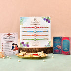 LeafBlu Premium Evil Eye Rakhi Set of 4 for Brother with Rakhi Agreement Card, Greeting Card & Roli Chawal | Handmade Nazar Protection Raksha Bandhan Gift Pack
