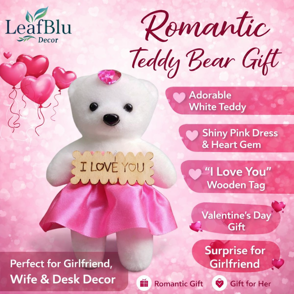 LeafBlu Heart Shape Teddy Gift Box with Dark Pink Roses & I Love You Message | Romantic Love Gift Set for Girlfriend, Boyfriend, Anniversary, Birthday (Pack of 1)