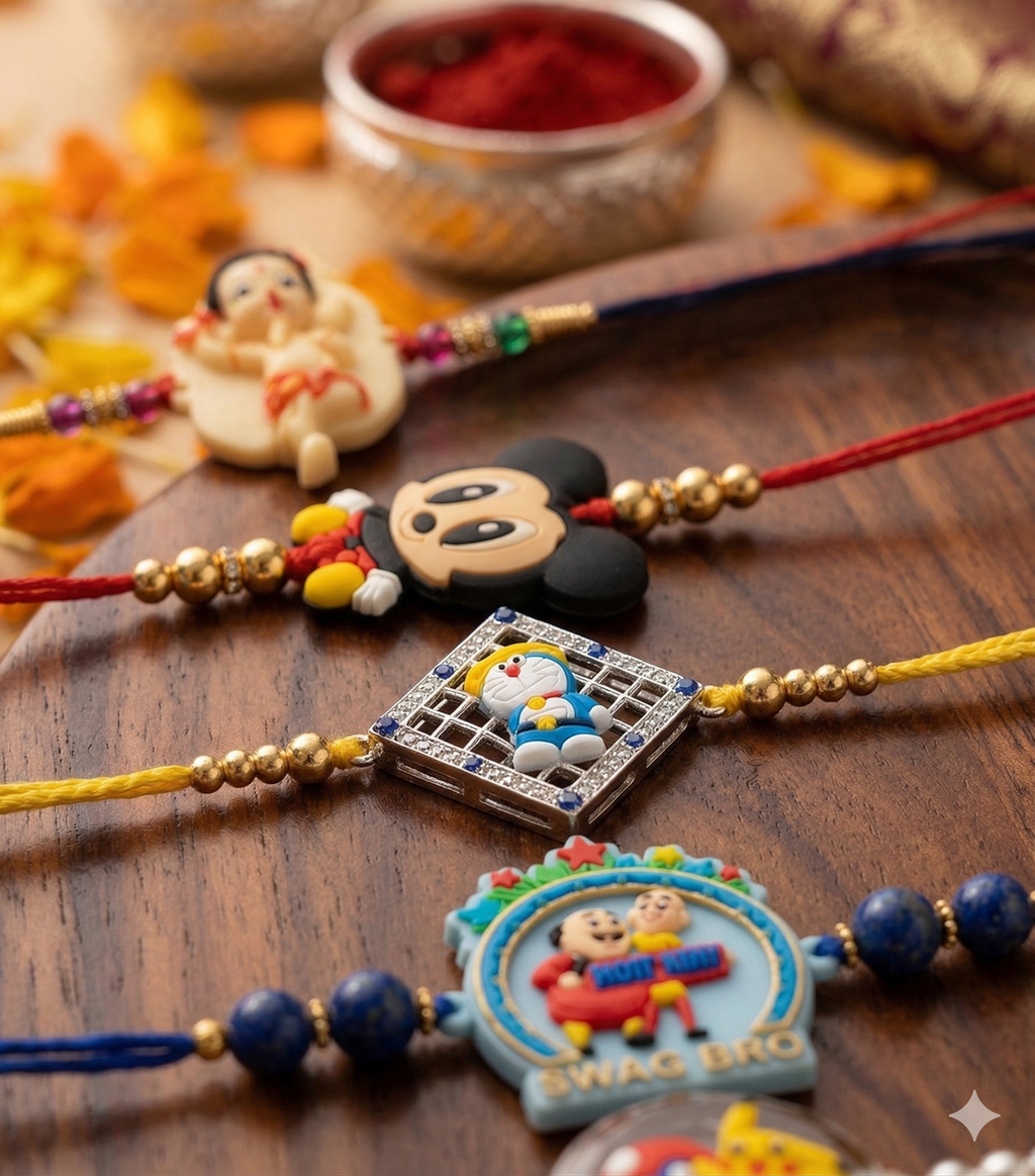 LeafBlu Premium Cartoon Kids Rakhi Set | Cute Silicon Rakhi for Boys & Brother