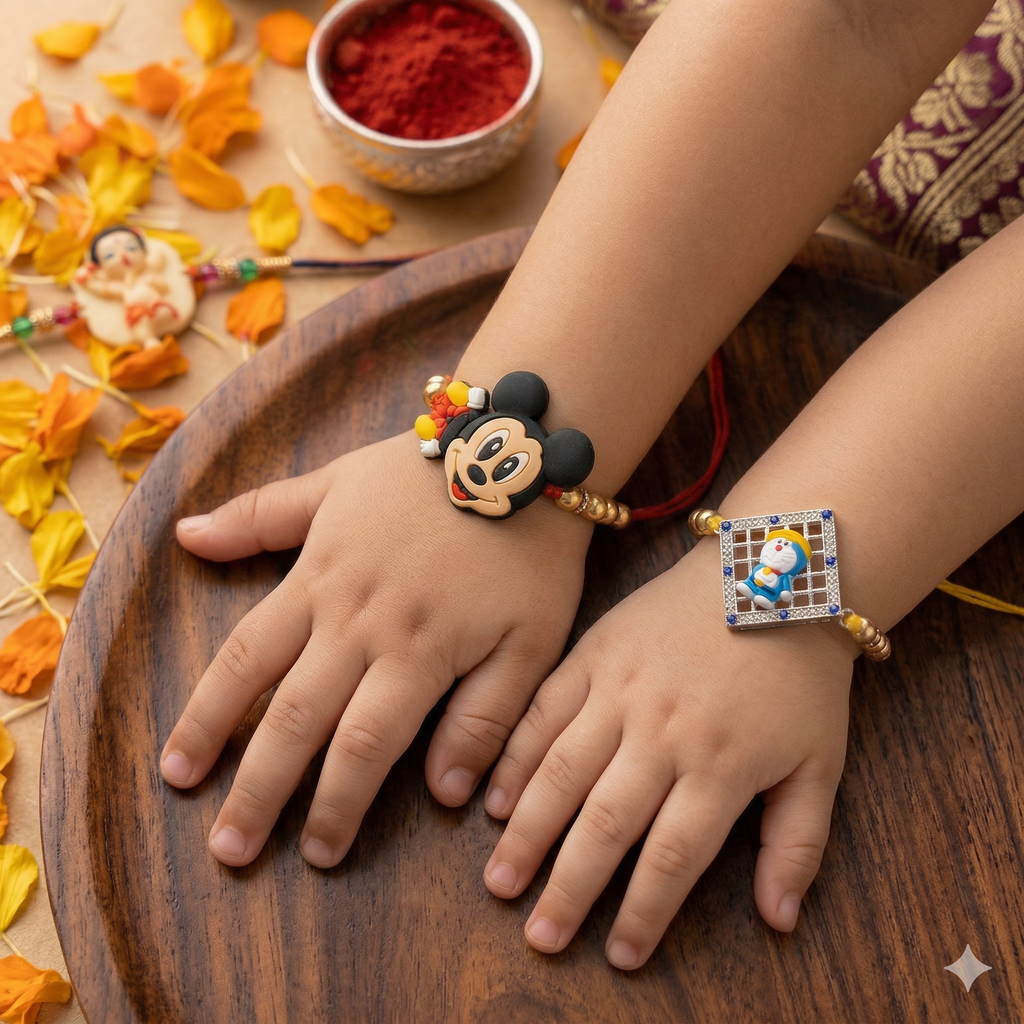 LeafBlu Premium Cartoon Kids Rakhi Set | Cute Silicon Rakhi for Boys & Brother