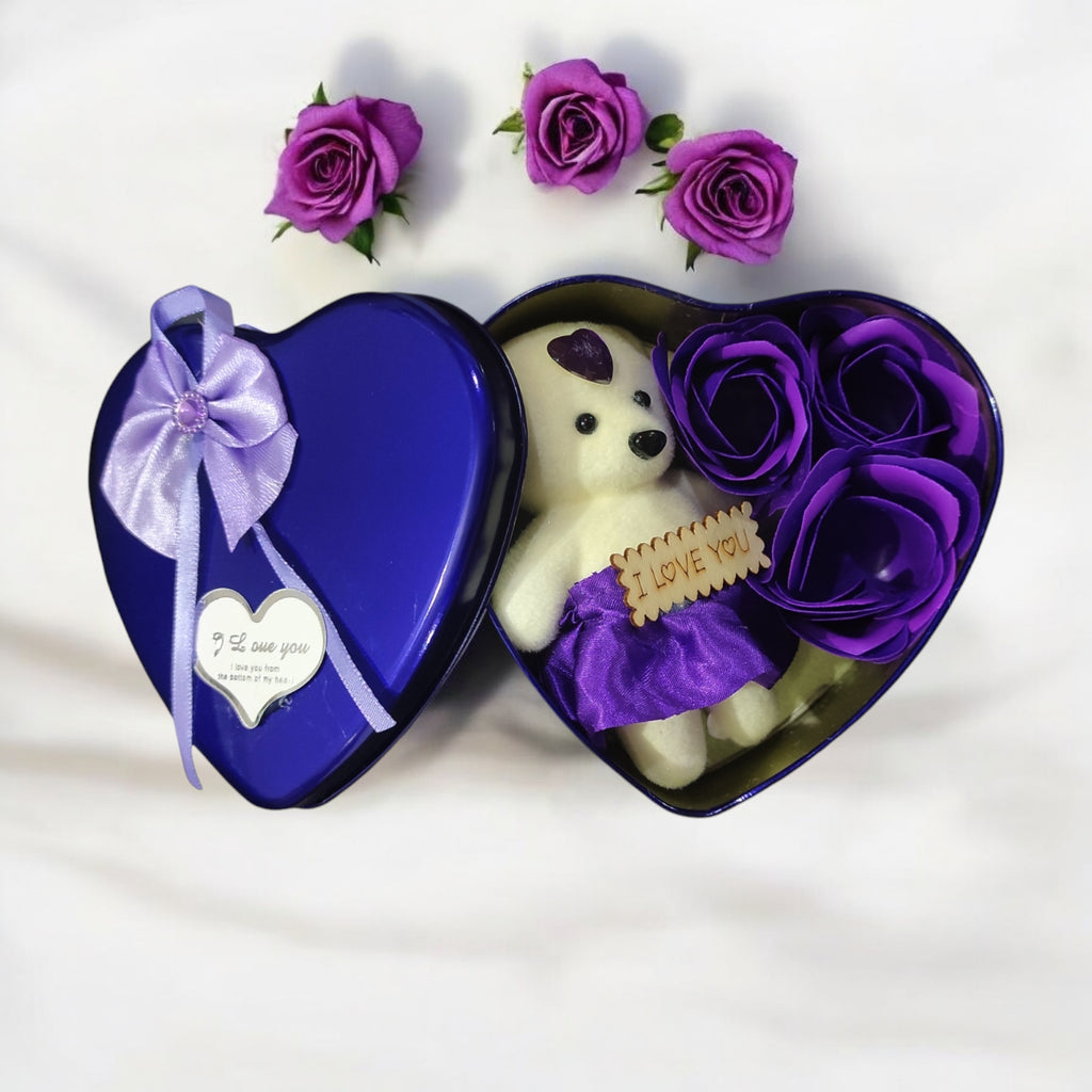 LeafBlu Dark Blue Heartbox Gift Set For Love Couple Valentine Gift
