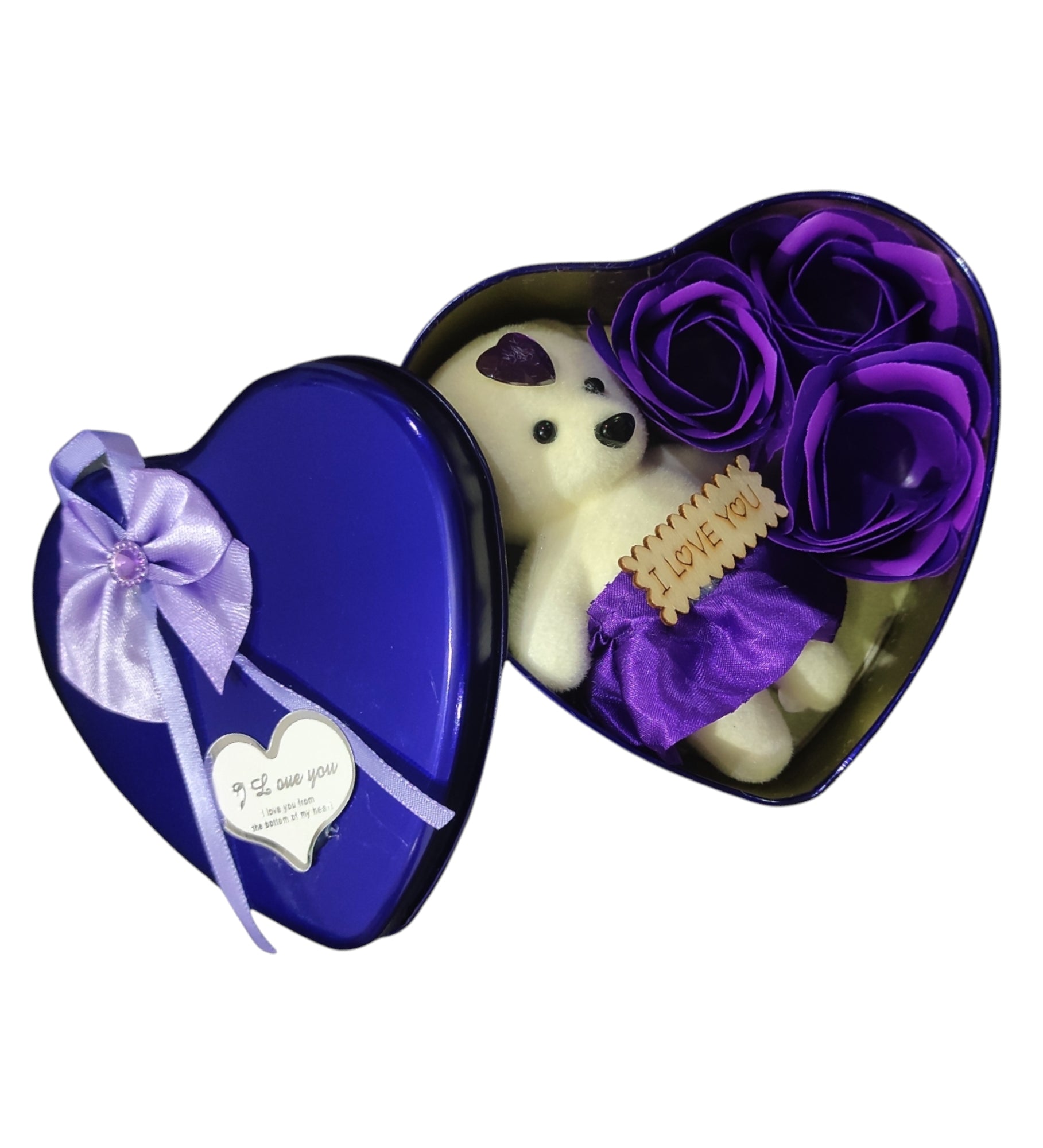 LeafBlu Dark Blue Heartbox Gift Set For Love Couple Valentine Gift