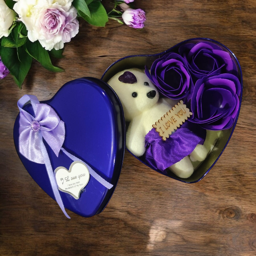 LeafBlu Dark Blue Heartbox Gift Set For Love Couple Valentine Gift