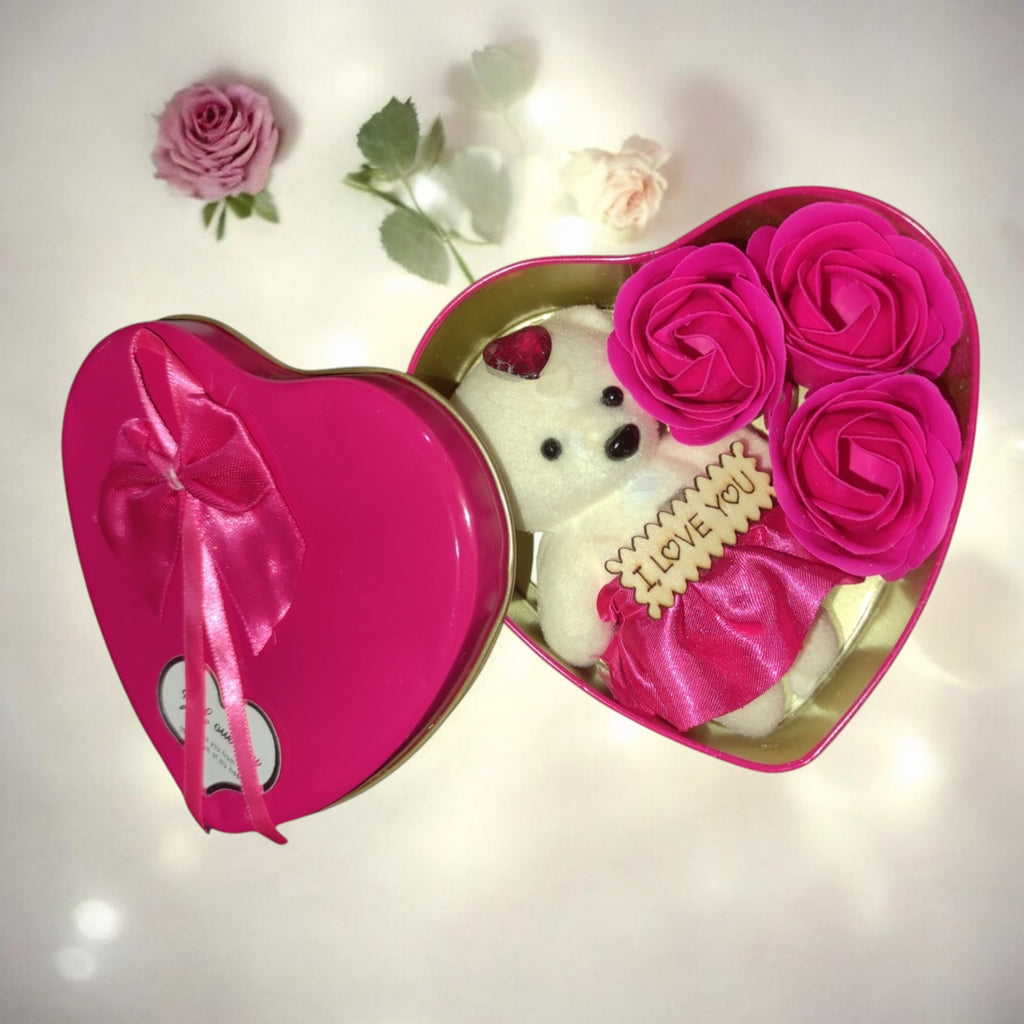 LeafBlu Dark Pink Heartbox Gift Set For Love Couple Valentine Gift (Pack of 1)