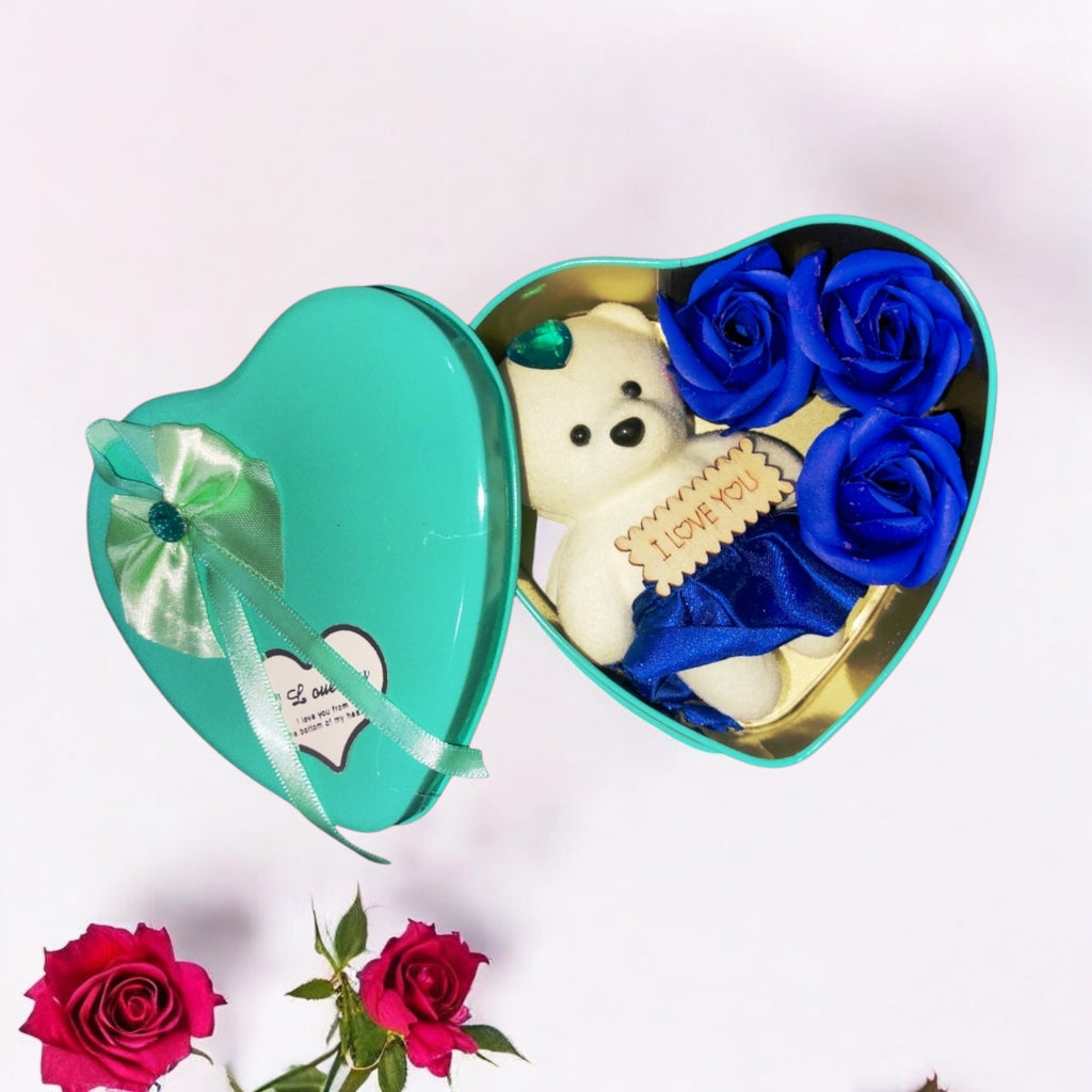 LeafBlu Sky Blue Heartbox Gift Set For Love Couple Valentine Gift (Pack of 1)