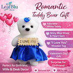 LeafBlu Premium Heart Shape Teddy Gift Box with Blue Roses & I Love You Message | Romantic Love Gift Set for Girlfriend, Boyfriend, Anniversary, Birthday (Pack of 1)