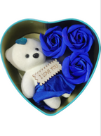 LeafBlu Premium Heart Shape Teddy Gift Box with Blue Roses & I Love You Message | Romantic Love Gift Set for Girlfriend, Boyfriend, Anniversary, Birthday (Pack of 1)