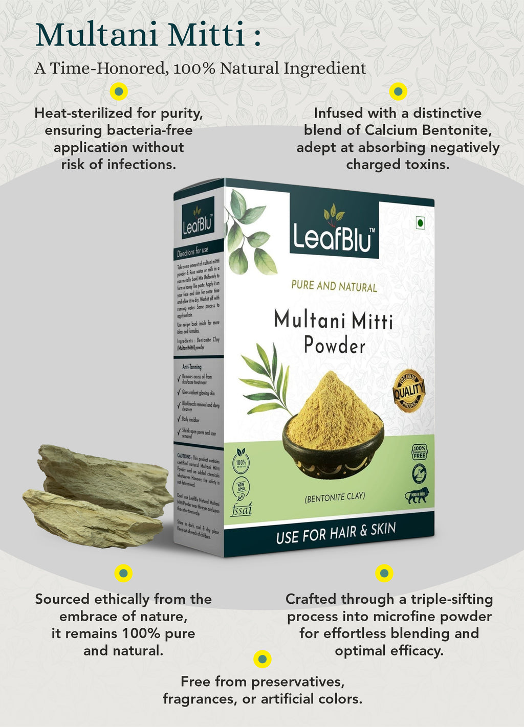 LeafBlu Multani Mitti Powder Plain 200 Gm (Pack of 1)
