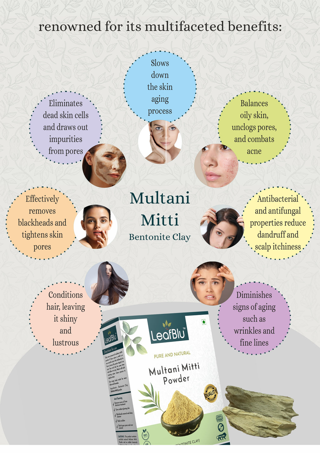LeafBlu Multani Mitti Powder Plain 200 Gm (Pack of 1)