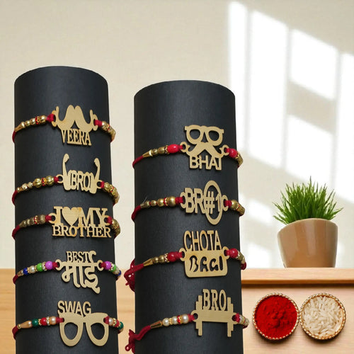 LeafBlu Designer MDF Rakhi Pack of 9 | Wooden Finish Rakhi Combo | Traditional & Stylish Rakhi for Bhai | Premium Rakhi Set for Raksha Bandhan