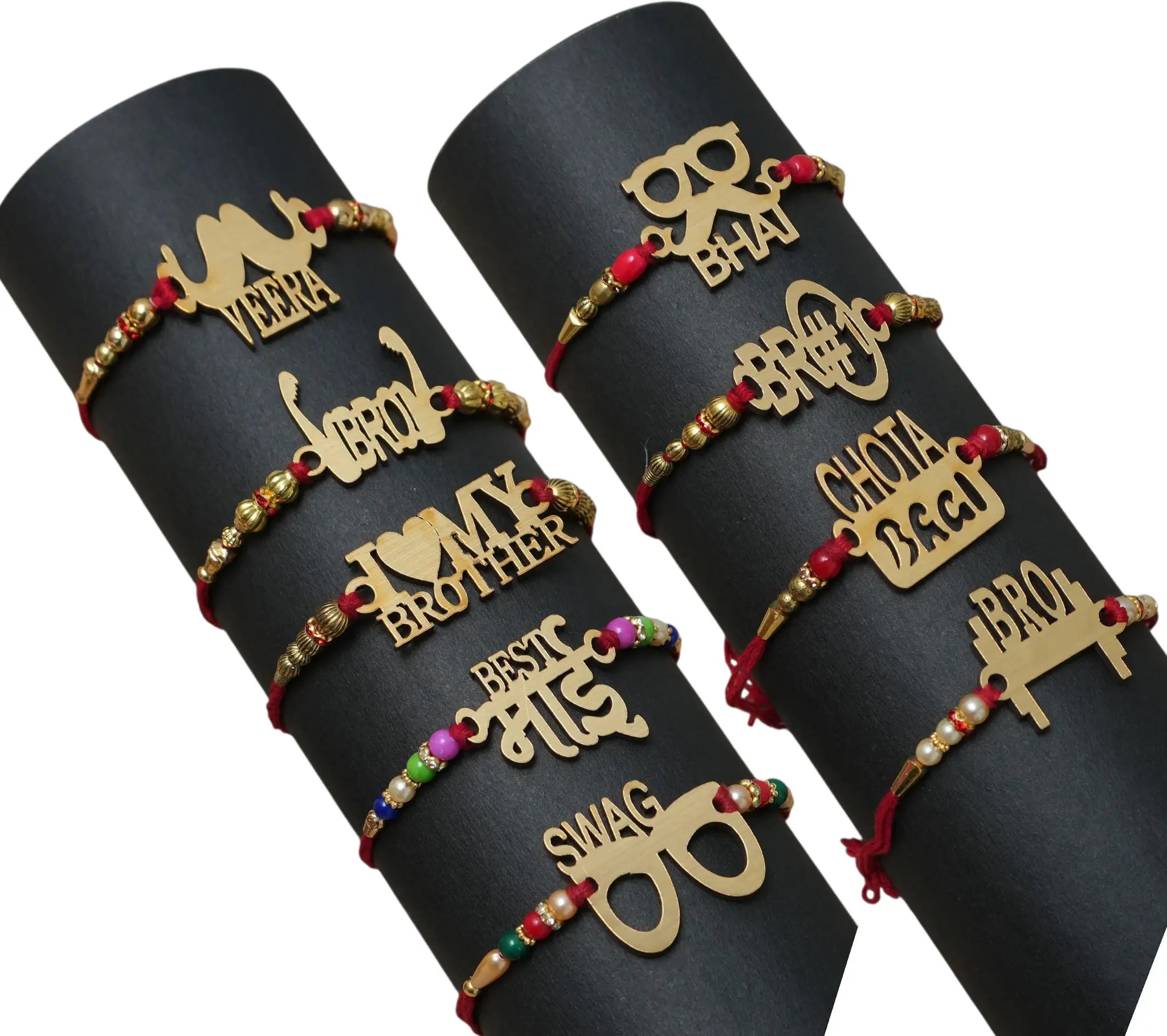 LeafBlu Designer MDF Rakhi Pack of 9 | Wooden Finish Rakhi Combo | Traditional & Stylish Rakhi for Bhai | Premium Rakhi Set for Raksha Bandhan