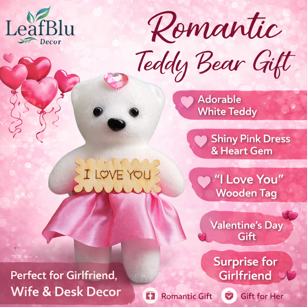 LeafBlu Premium Heart Shape Teddy Gift Box with Pink Roses & I Love You Message | Romantic Love Gift Set for Girlfriend, Anniversary, Birthday (Pack of 1)