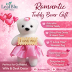 LeafBlu Premium Heart Shape Teddy Gift Box with Pink Roses & I Love You Message | Romantic Love Gift Set for Girlfriend, Anniversary, Birthday (Pack of 1)