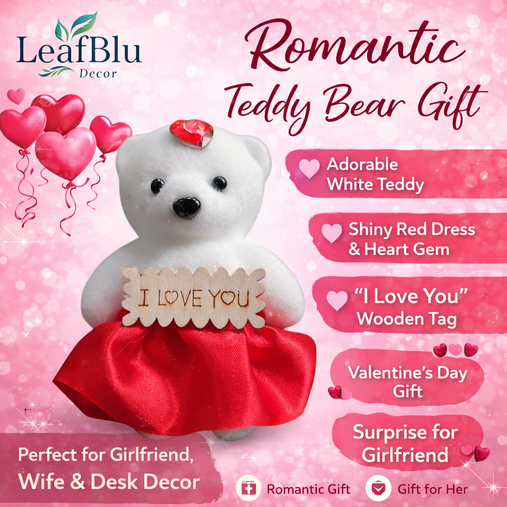 LeafBlu Premium Heart Shape Teddy Gift Box with Red Roses & I Love You Message | Romantic Love Gift Set for Girlfriend, Boyfriend, Anniversary, Valentine, Birthday (Pack of 1)