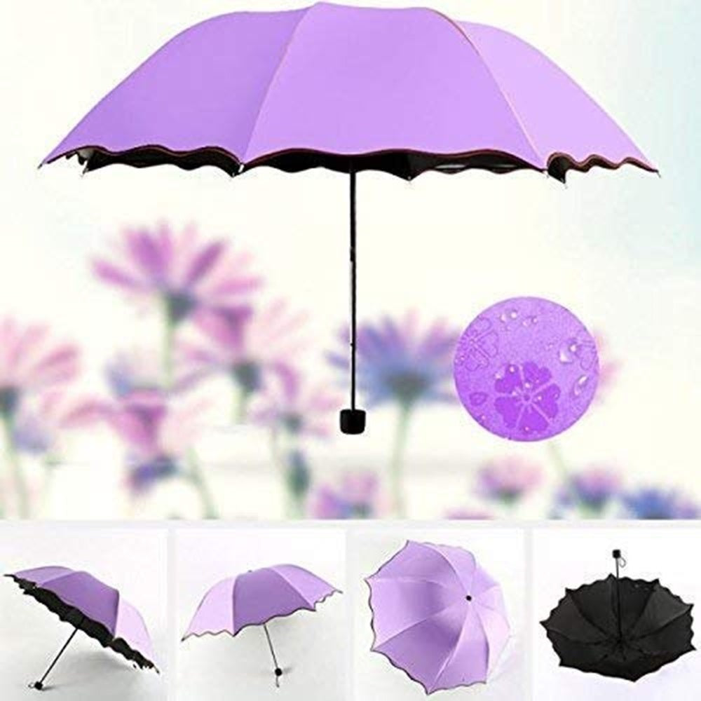 LeafBlu Magic Umbrella of Blooming Folding Portable for UV Protection & Rain Umbrella (Purple) Pack of 1