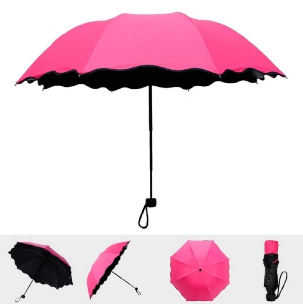 LeafBlu Magic Umbrella of Blooming Folding Portable for UV Protection & Rain Umbrella (Pink) Pack of 1