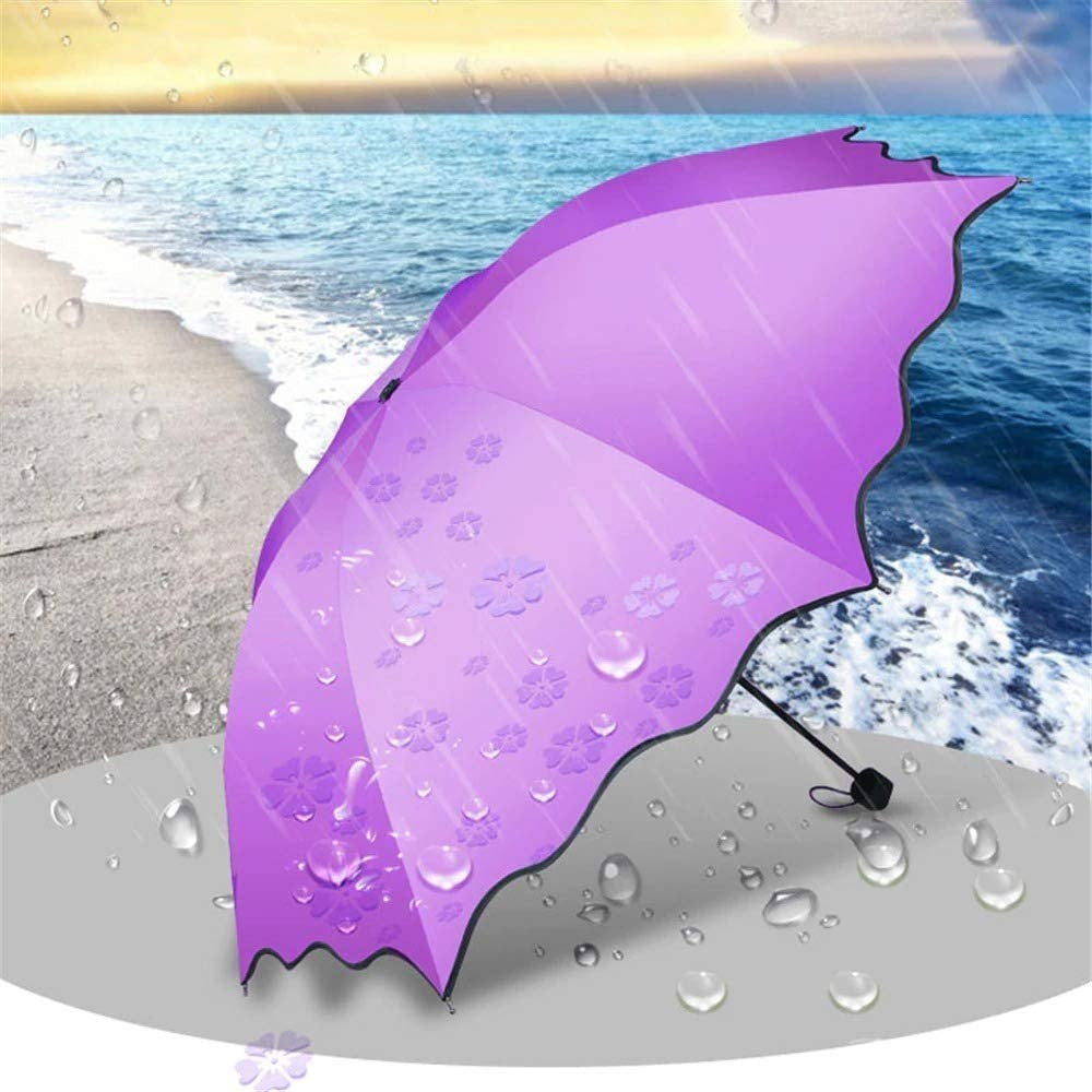 LeafBlu Magic Umbrella of Blooming Folding Portable for UV Protection & Rain Umbrella (Purple) Pack of 1
