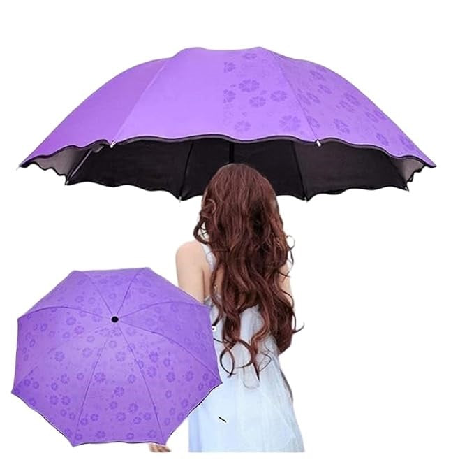 LeafBlu Magic Umbrella of Blooming Folding Portable for UV Protection & Rain Umbrella (Purple) Pack of 1