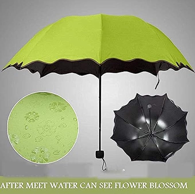 LeafBlu Magic Umbrella of Blooming Folding Portable for UV Protection & Rain Umbrella (Green) Pack of 1