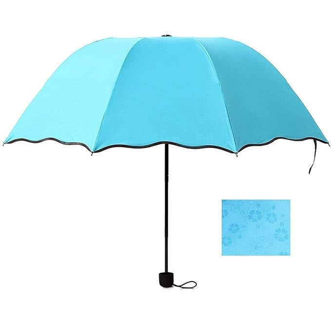 LeafBlu Magic Umbrella of Blooming Folding Portable for UV Protection & Rain Umbrella (Blue) Pack of 1