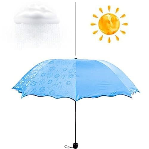 LeafBlu Magic Umbrella of Blooming Folding Portable for UV Protection & Rain Umbrella (Blue) Pack of 1