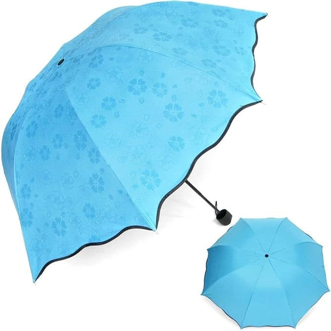 LeafBlu Magic Umbrella of Blooming Folding Portable for UV Protection & Rain Umbrella (Blue) Pack of 1